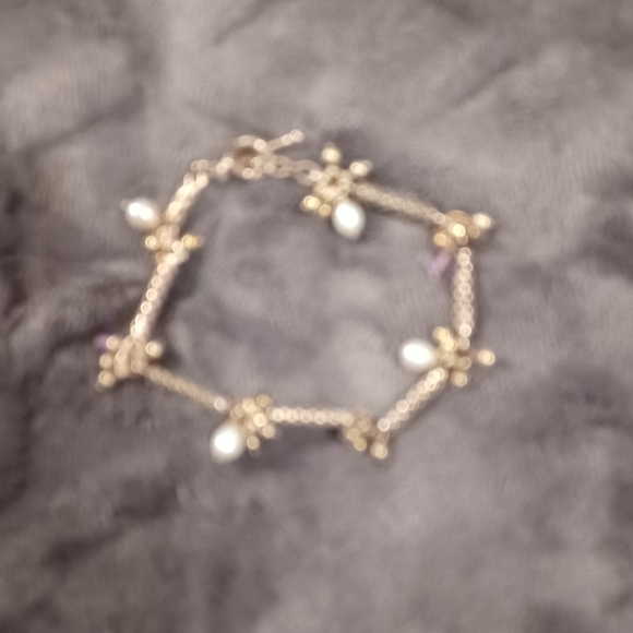 Pearl and Amethyst with silver beads. Sterling silver. 8 inches long. - Picture 3 of 4